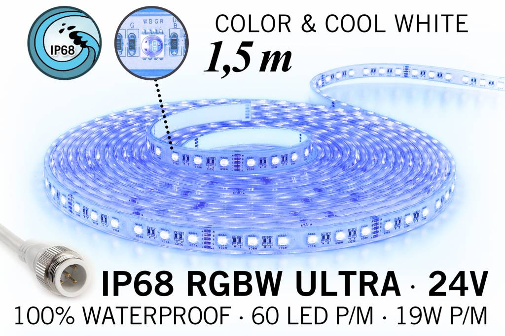 RGB & Koel Wit IP68 Waterdicht Ultra 4 in 1 Led Strip | 1,5m 60 Leds pm 24V