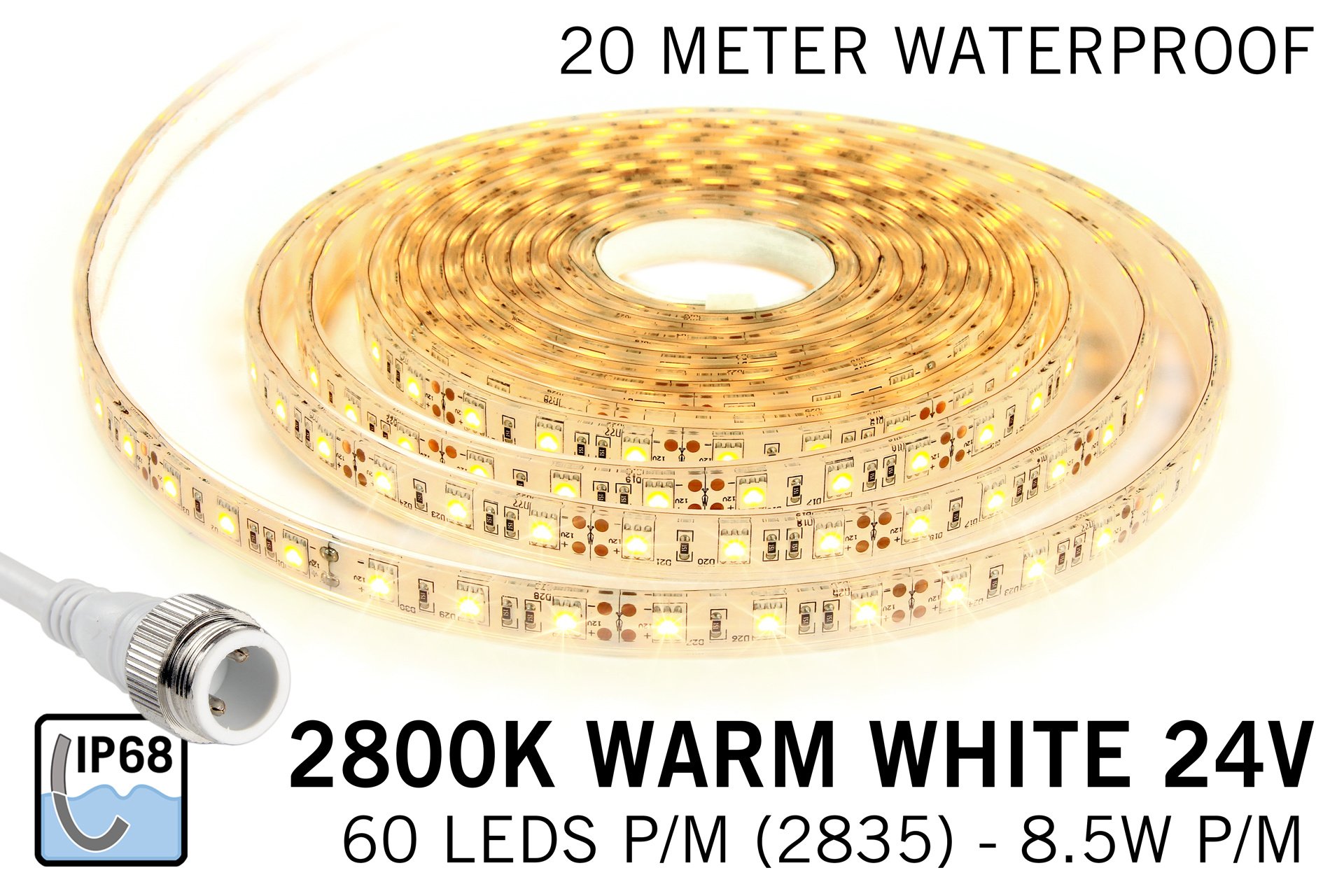 Warm Wit IP68 Waterdicht Led Strip | 10m 60 Leds pm Type 5050 Losse Strip