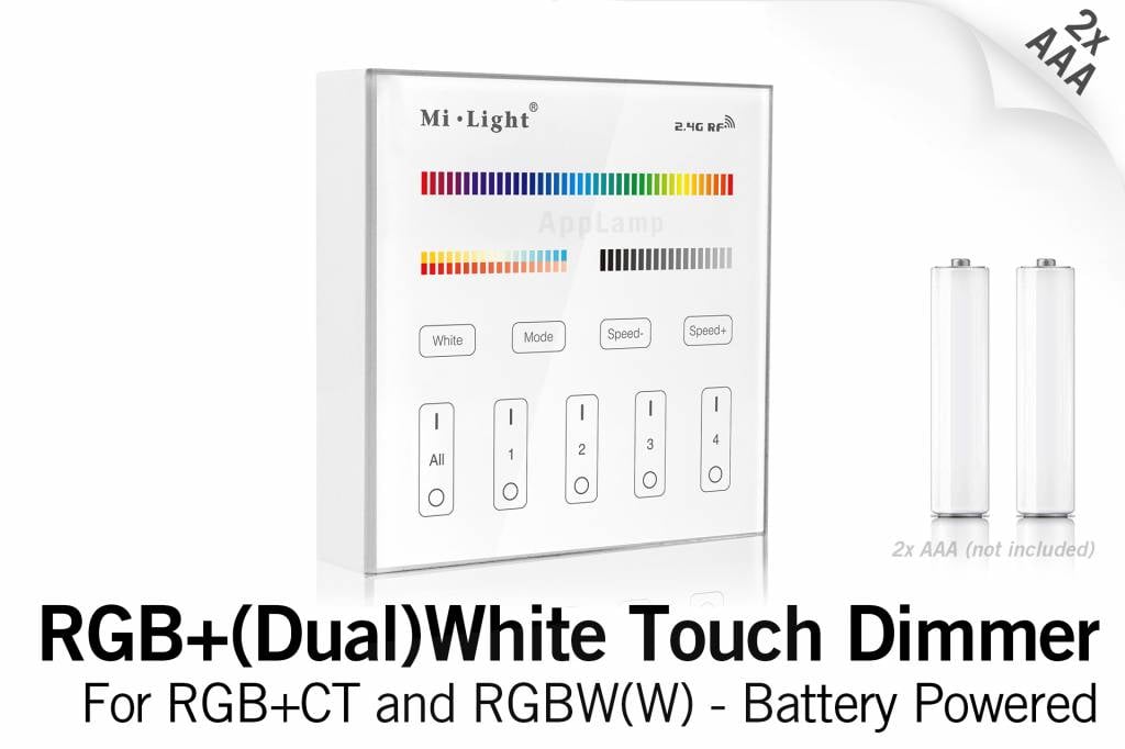 Mi·Light MiLight RGB+ DualWhite (RGB+CT) Touch Wandbediening Opbouw, 4-zones, RF, 2xAAA
