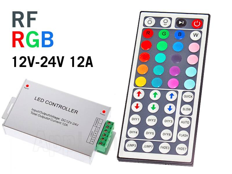 RF RGB LED-strip Controller met 44 knops afstandsbediening, 12A 12-24V