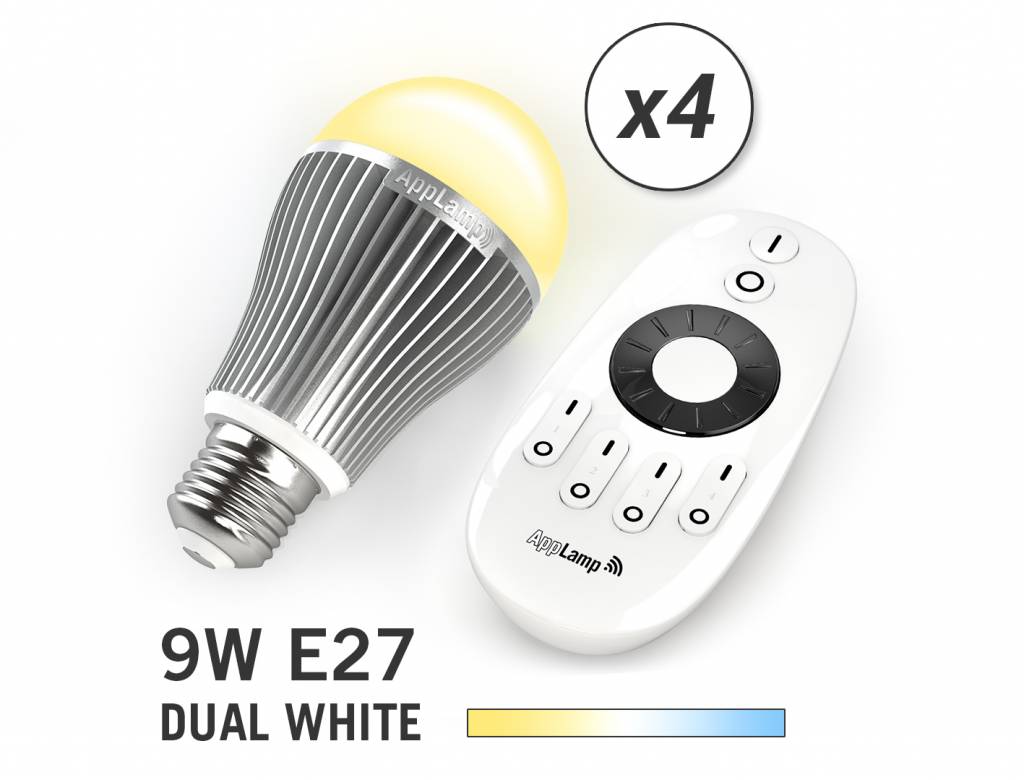 AppLamp Set van 4 Dual White 9W LED lampen + Afstandsbediening