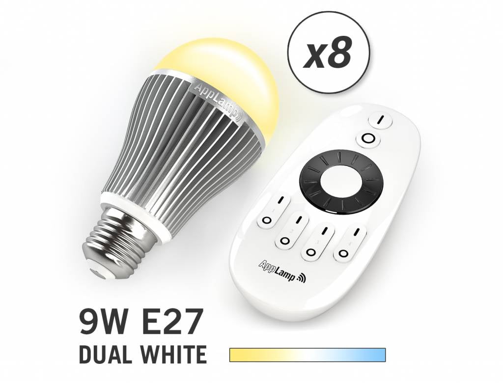 AppLamp Set van 8 Dual White 9W LED lampen + Afstandsbediening