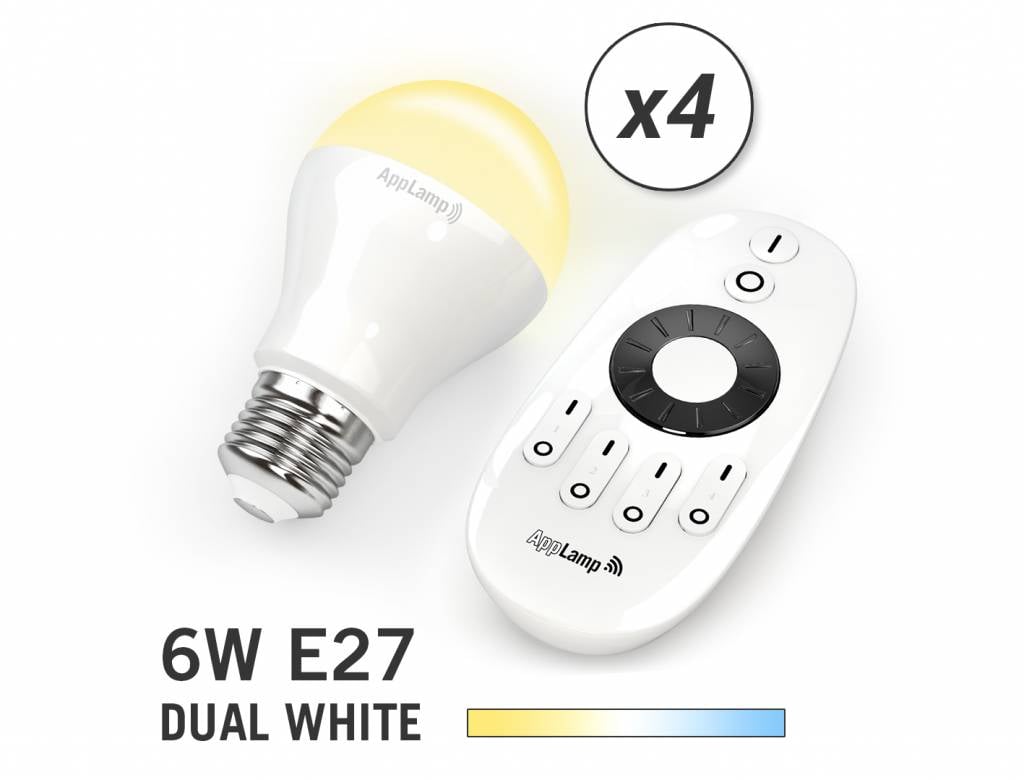 AppLamp Set van 4 Dual White 6W LED lampen + Afstandsbediening