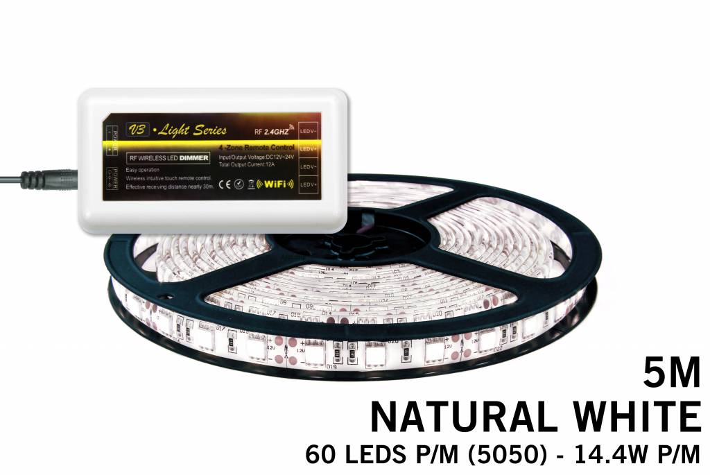 LED strip set Neutraal wit 300 leds 72W 12V 5M - Uitbreidingsset