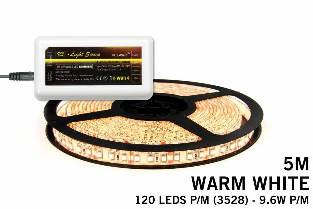 Warm Witte LED strip met 600 type 3528 leds 48W 12V 5M - Uitbreidingsset
