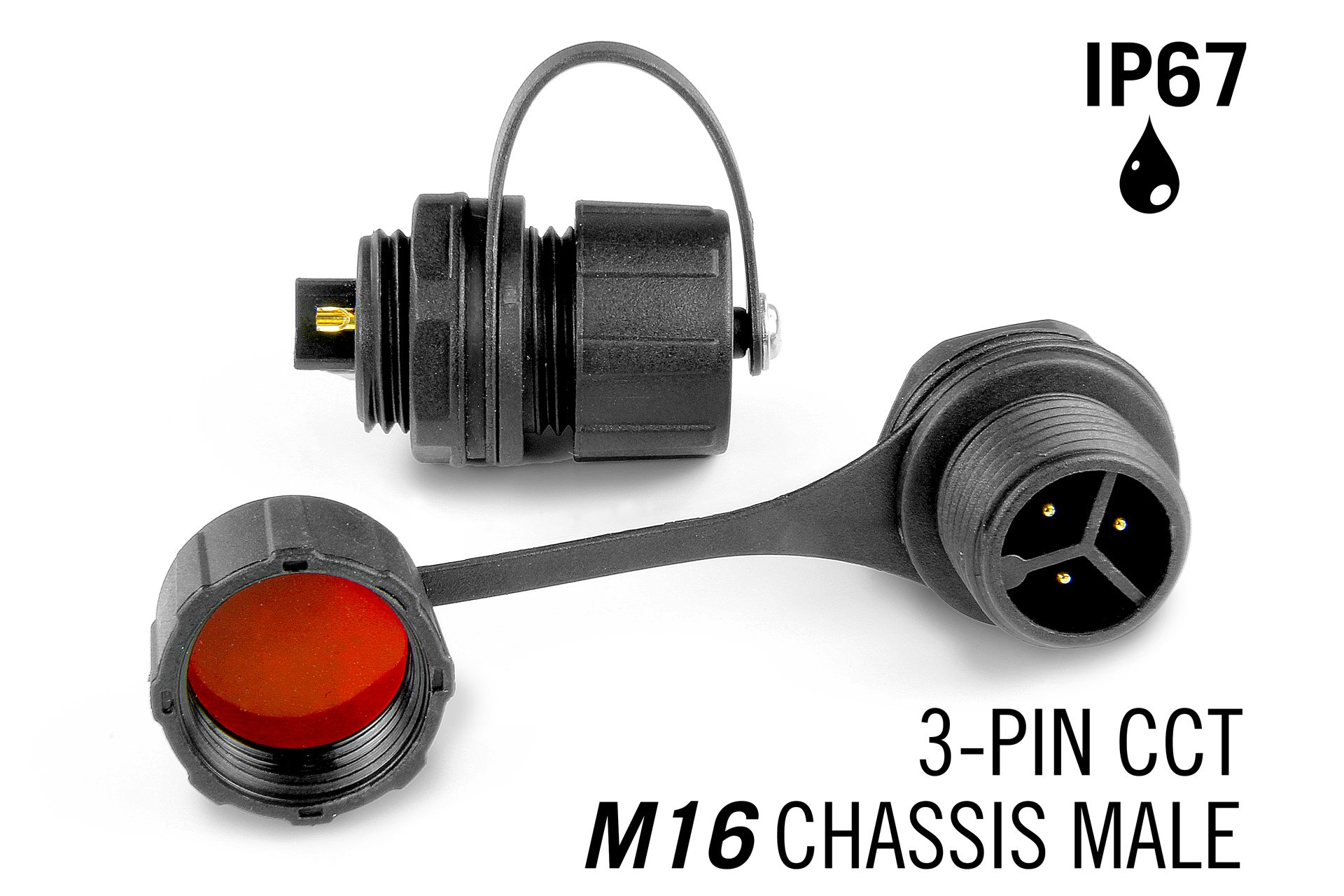 M16 3pin Male IP67 Waterdichte Chassis Connector - CCT