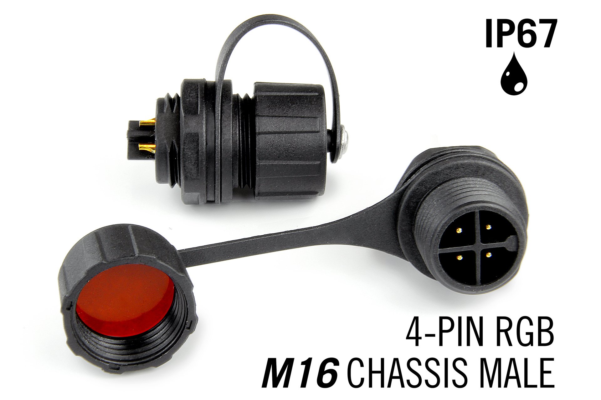M16 4pin Male IP67 Waterdichte Chassis Connector - RGB