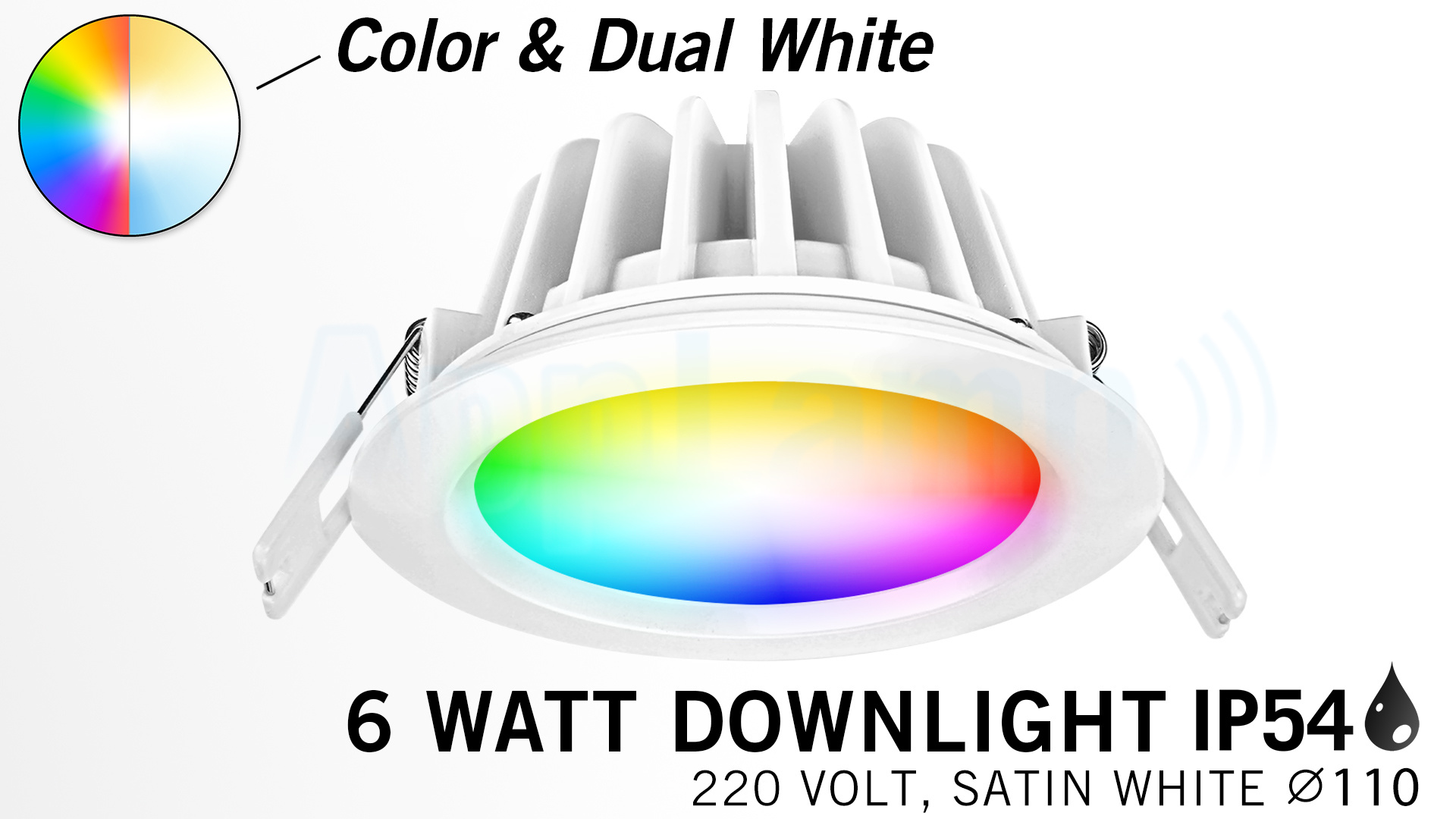 AppLamp Spatwaterdichte 9W inbouw ledspot RGBW kleur + warm wit IP65. Satijn wit gelakt
