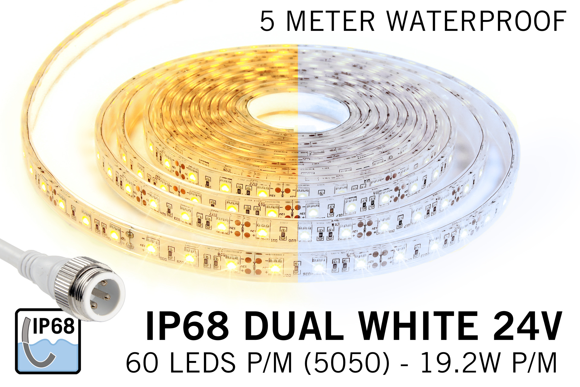 Dual White IP68 Waterdicht Led Strip | 5m 60 Leds pm Type 5050 Losse Strip