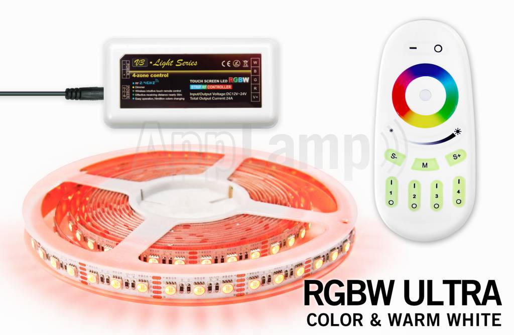 RGBW ULTRA LED strip met kleur + warm wit, 4 in 1 LED. RF Afstandsbedienig