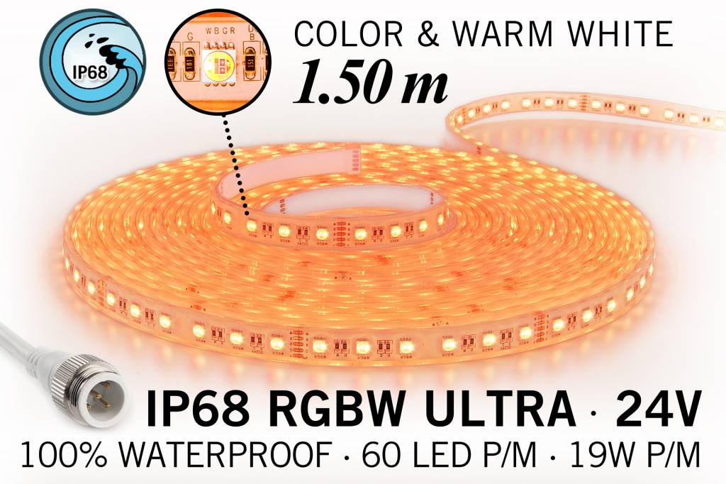 RGB & Warm Wit IP68 Waterdicht Ultra 4 in 1 Led Strip | 1,5m 60 Leds pm 24V