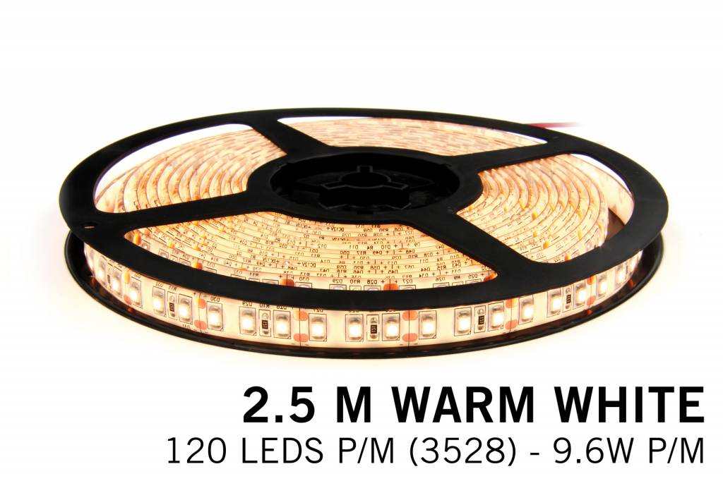 Warm Wit LED strip 120 leds p.m. - 2,5 m. - type 3528 - 12V - 9,6W p.m.