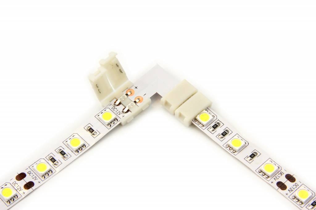 Witte LED strip 90° hoek L-connector, soldeervrij