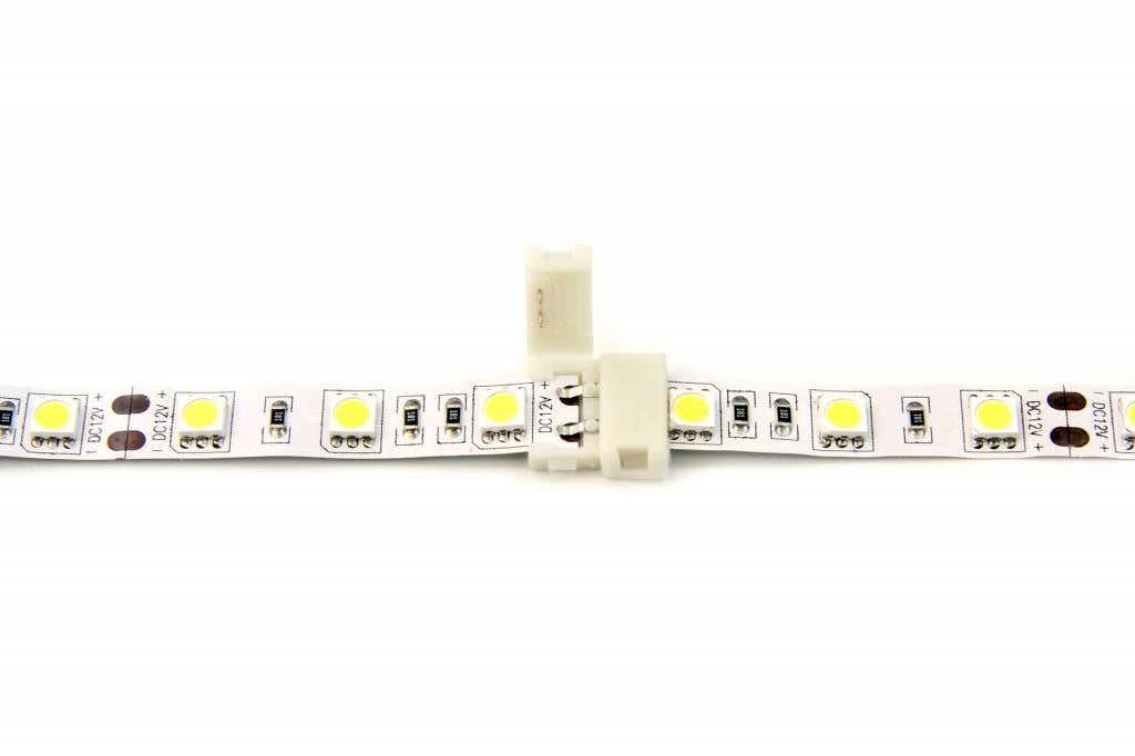 Witte LED strip koppelstuk, soldeervrij. Voor 5050 of 3528 ledstrips