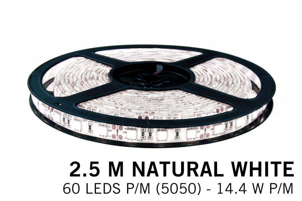 Neutraal witte LED strip 60 leds p.m. - 2,5M - type 5050 - 12V - 14,4W/p.m