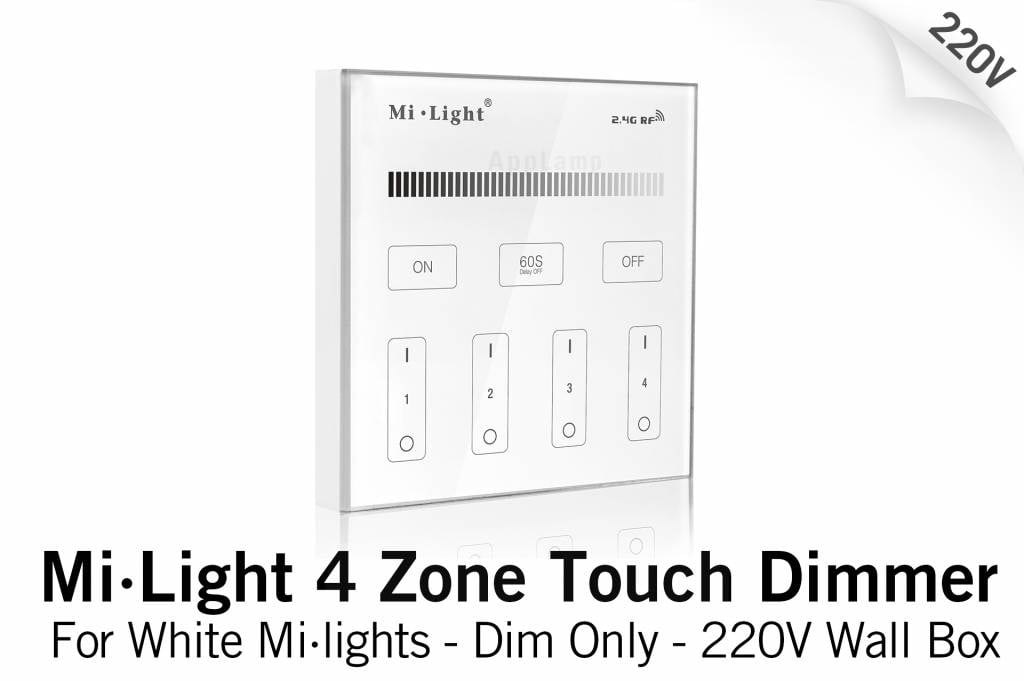 Mi·Light MiLight Inbouw RF Touch Dimmer Paneel 4-kanaals, Witte Verlichting, 220V