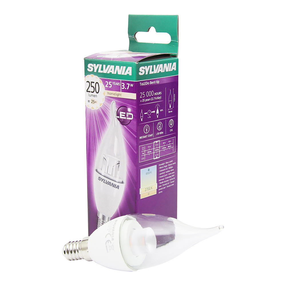 Sylvania kaarslamp LED tip helder 3,7W (vervangt 25W) kleine fitting E14