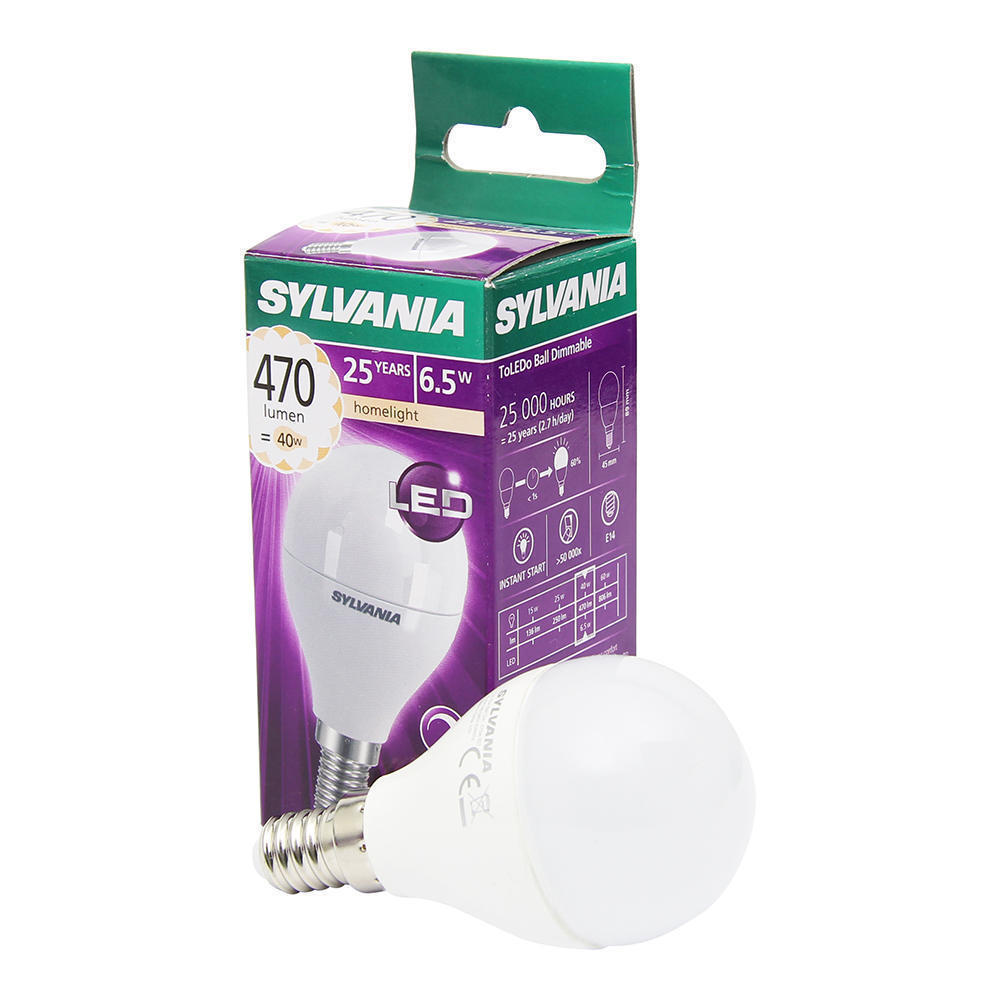 Sylvania kogellamp LED mat 6,5W (vervangt 40W) kleine fitting E14