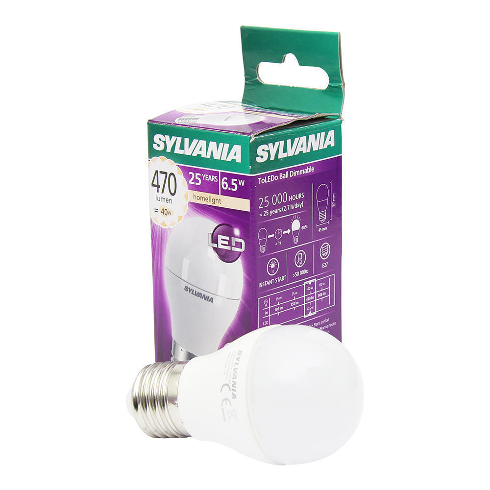 Sylvania kogellamp LED mat 6,5W (vervangt 40W) grote fitting E27