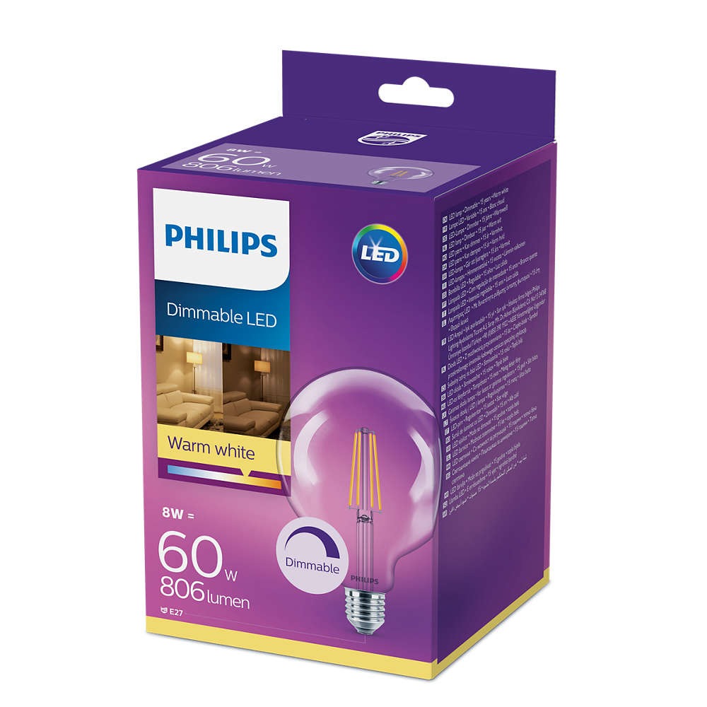 Philips Classic LEDglobe E27 G120 8W 827 Helder | Dimbaar - Vervangt 60W